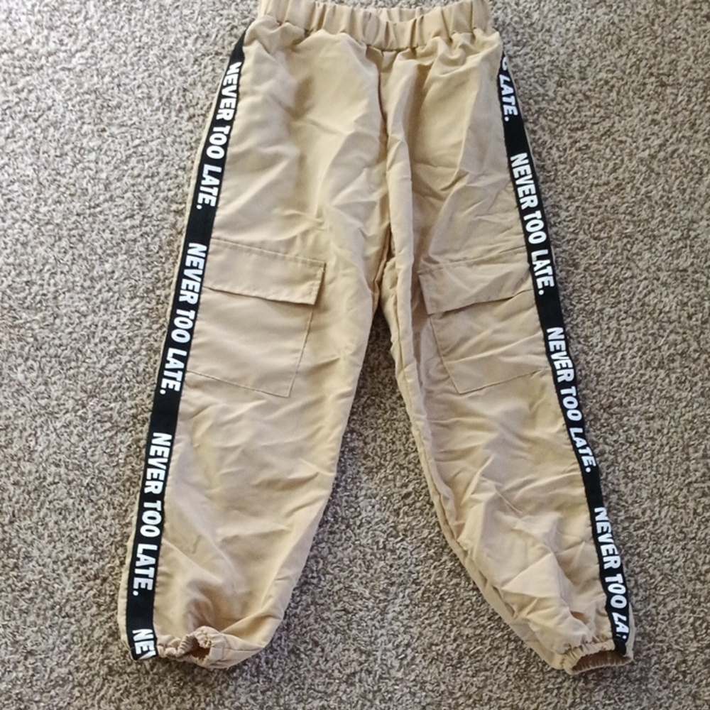 Tan and Black Joggers with Elastic Waistband and Cuffs